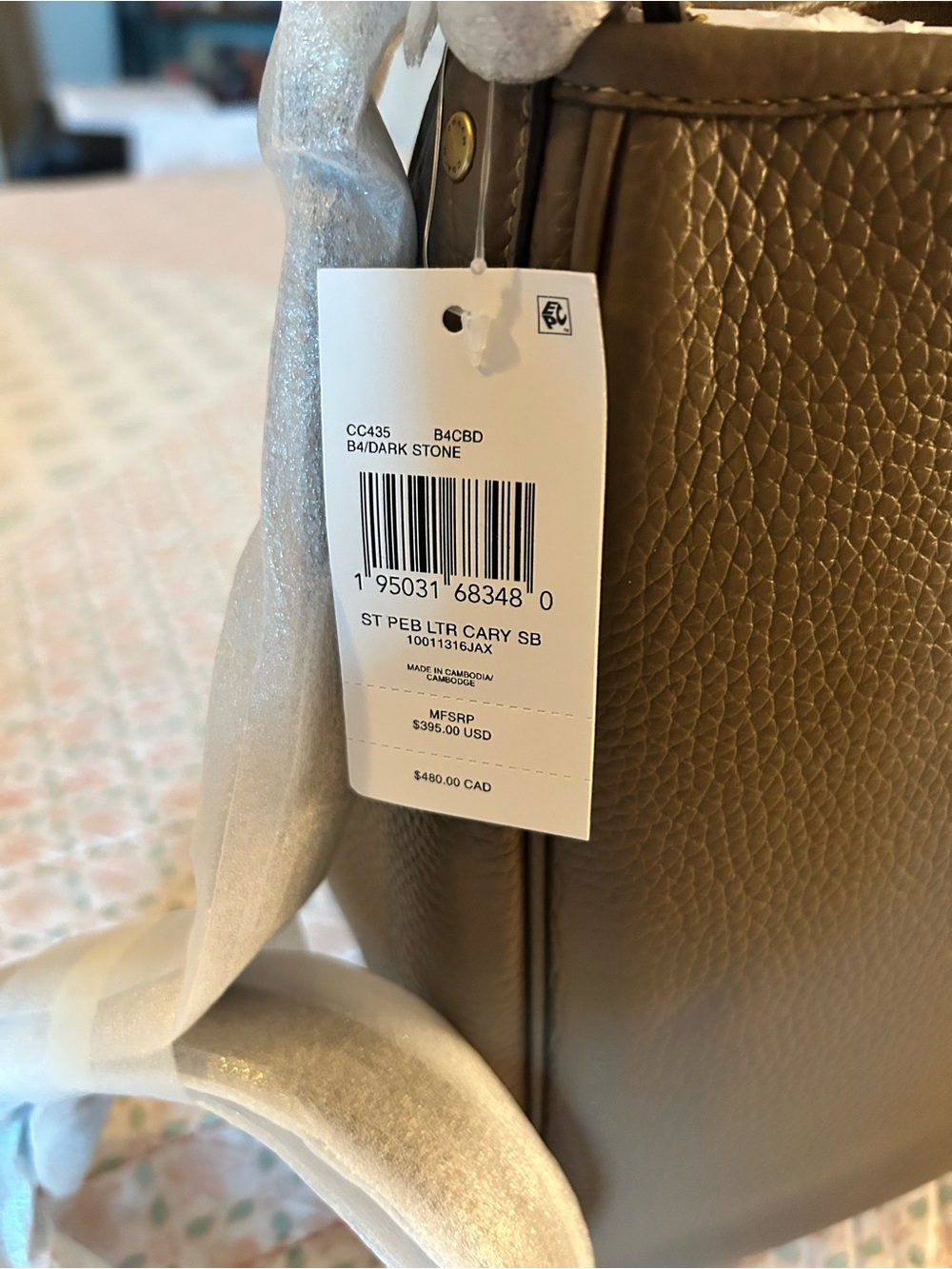 Coach Cary Soft Pebbled Leather Shoulder Bag in Dark Stone NWT, retails $395 - Picture 6 of 15